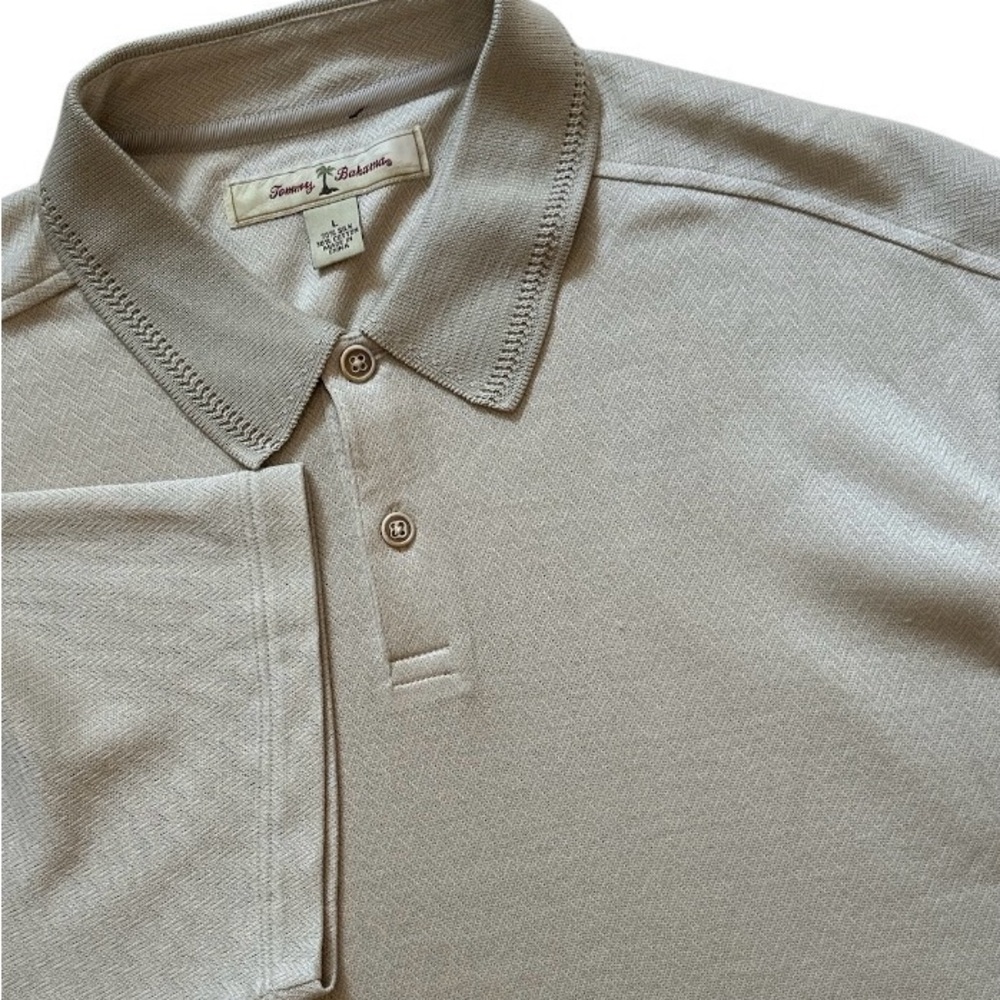 Tommy Bahama Silk Blend Polo Shirt Men’s L Oat Meal Short Sleeves Resortwear